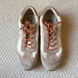 Tory Burch Tan and Cream Sneakers with Orange Accents